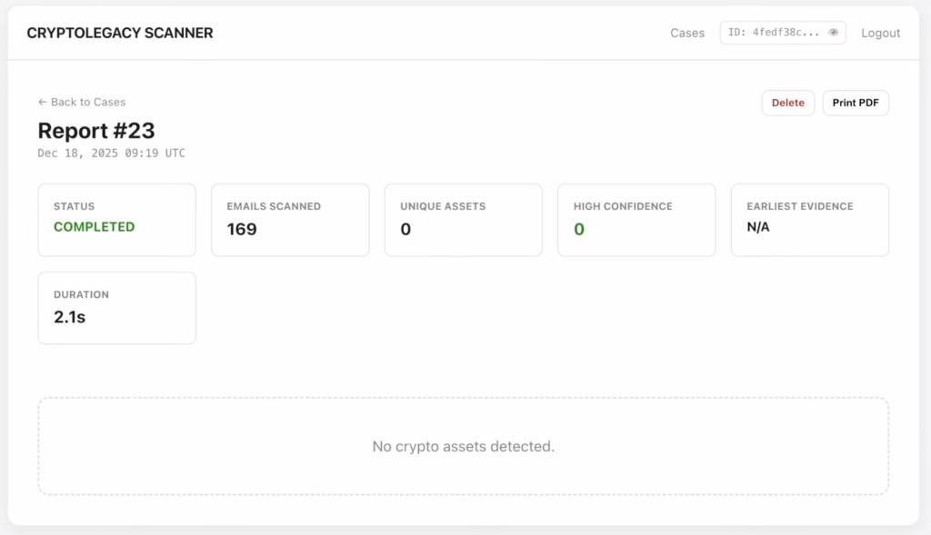 cryptolegacy scanner app screencapture